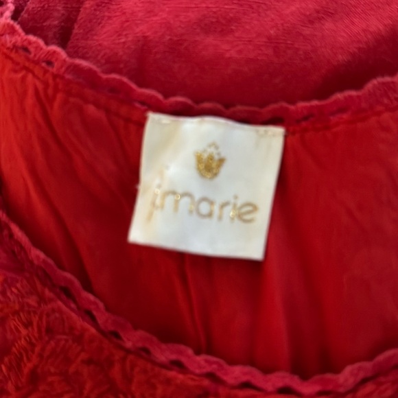 J.MARIE RED EMBROIDERED RUFFLE SHIFT DRESS SZ L - Picture 5 of 9